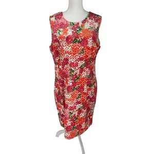 Carmen Marc Valvo Infusion Floral Pink Orange Dress 16 Sheath Women